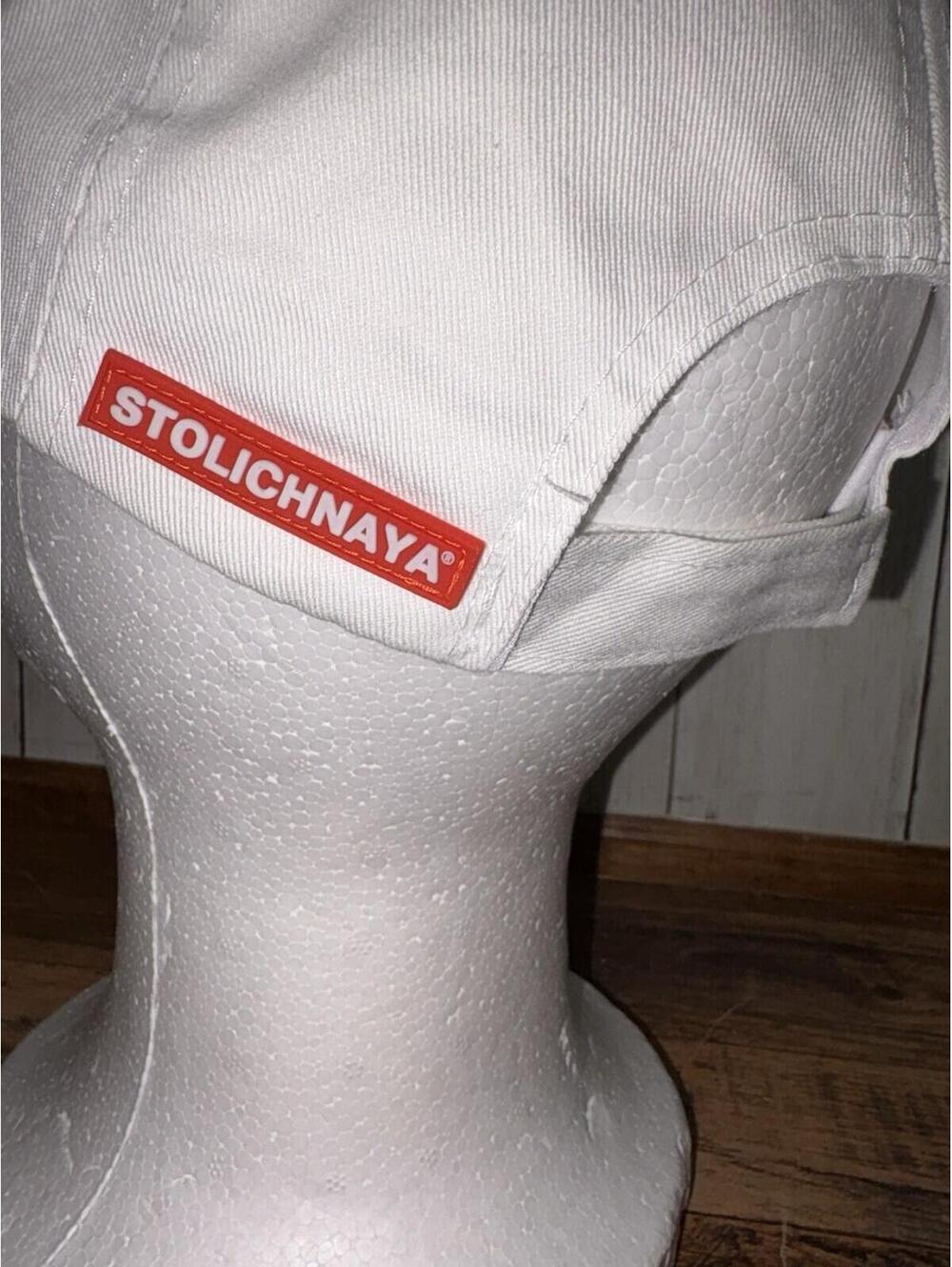 STOLI Vodka White Cap Hat Adjustable Strapback Red Accents Stolichnaya Script - Picture 5 of 10